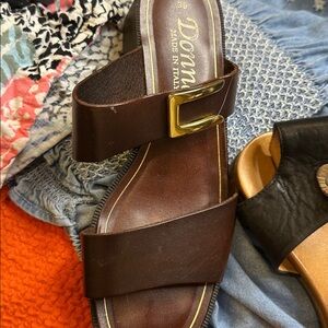 Doma Dark Brown Leather Sandals with Gold Buckle